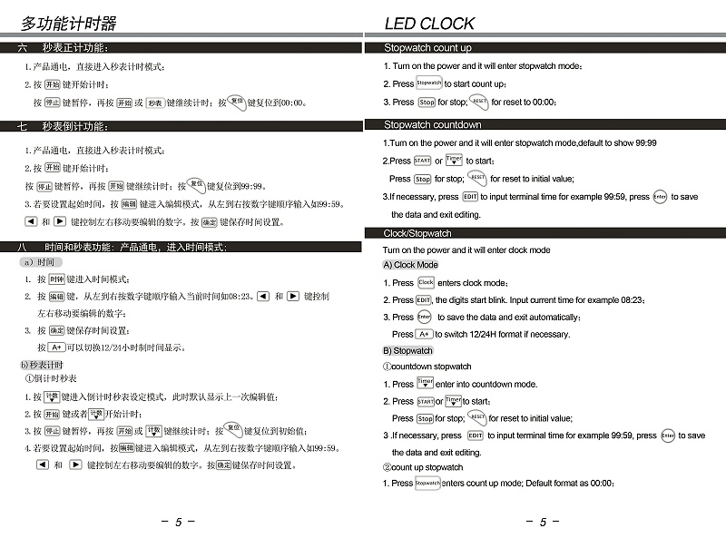 4位中英文遙控器說明書